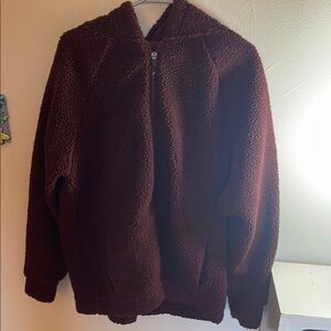 Fabletics Womens Teddy Maroon Burgendy Sherpa Size Medium Warm and Soft Jacket